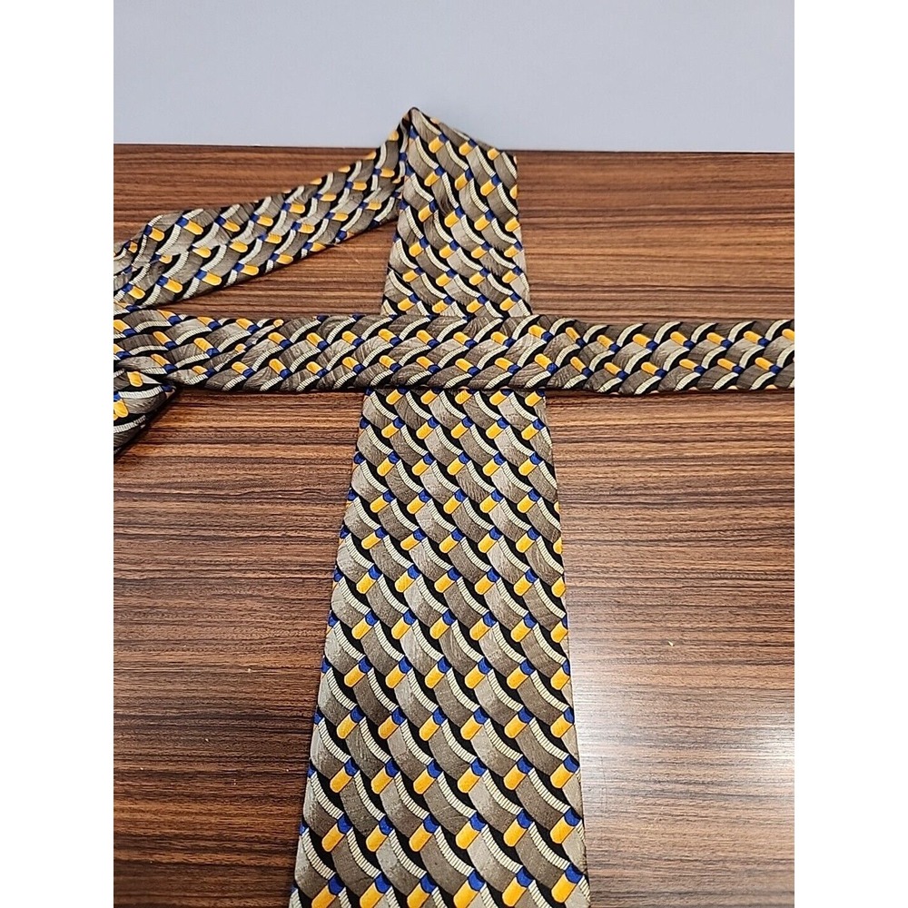 ROBERT TALBOTT‎ Studio Mens 100% Silk Necktie USA Designer Geometric Brown Blue - Picture 4 of 5